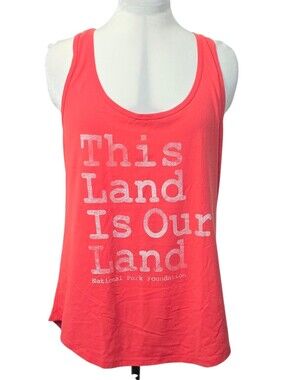 Old Navy Coral Scoop Neck Tank Top Size L This Land is Out Land Red 4th of July